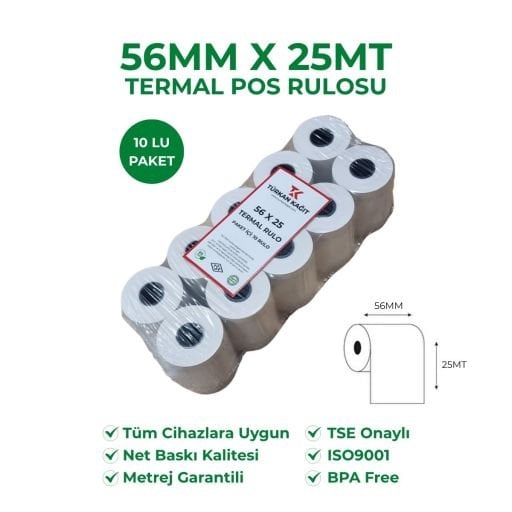 56x25 Yazarkasa Pos Rulosu Metraj Garantili