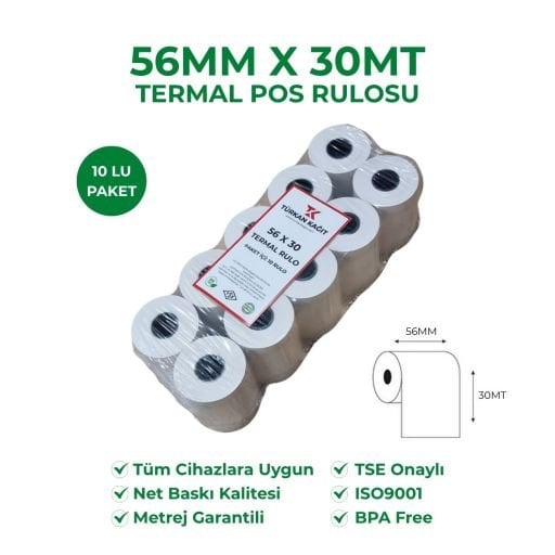 56x30 Yazarkasa Pos Rulosu Metraj Garantili