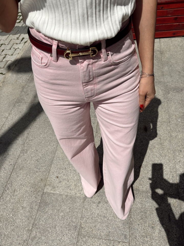Orj. Soft Pembe Wide Leg Yüksek Bel Premium Jean