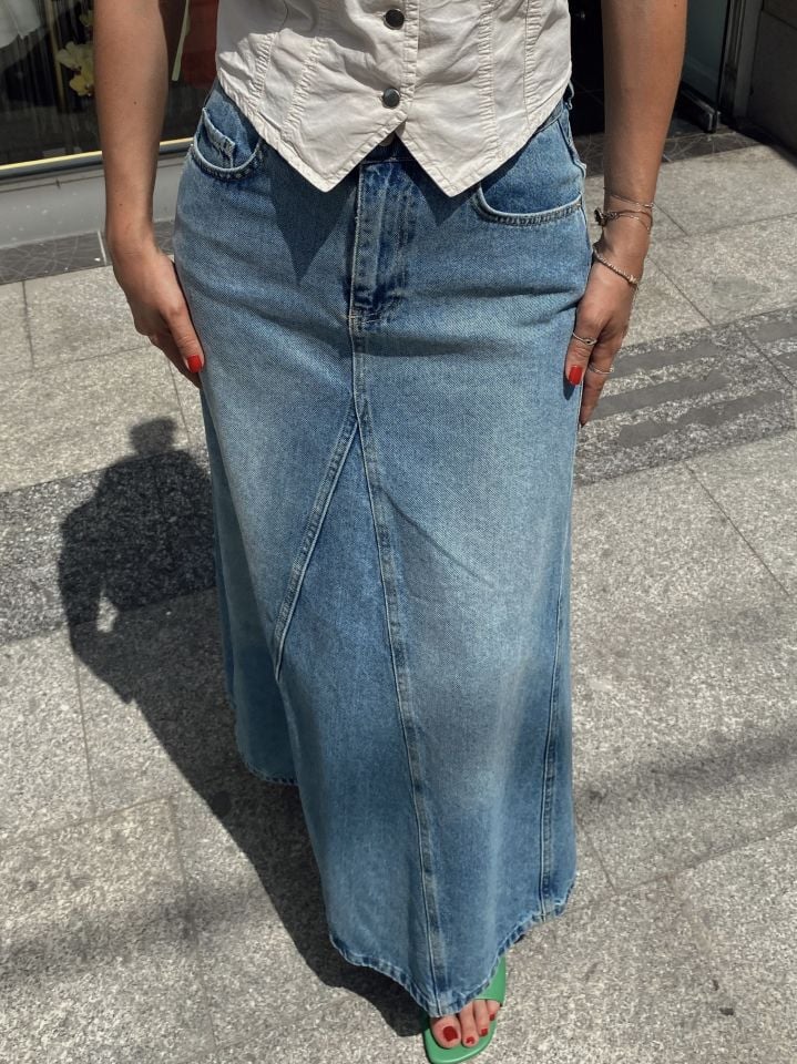 Parçalı Maxi Denim Etek