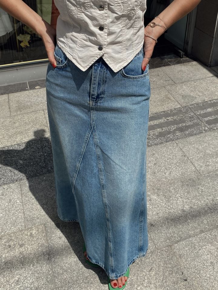 Parçalı Maxi Denim Etek