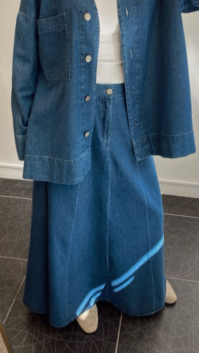 Premium Parçalı Maxi Denim Etek