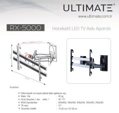 ULTIMATE RX-5000 42''- 75'' Çift Kollu Hareketli TV Askı Aparatı