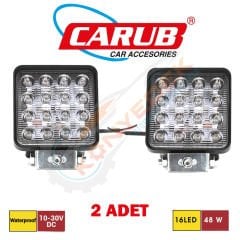 2 ADET CARUB ÇALIŞMA LAMBASI 10-30V 48W 16 LED KARE SİYAH (12 VOLT VE 24 VOLT ARAÇLARA UYGUNDUR)