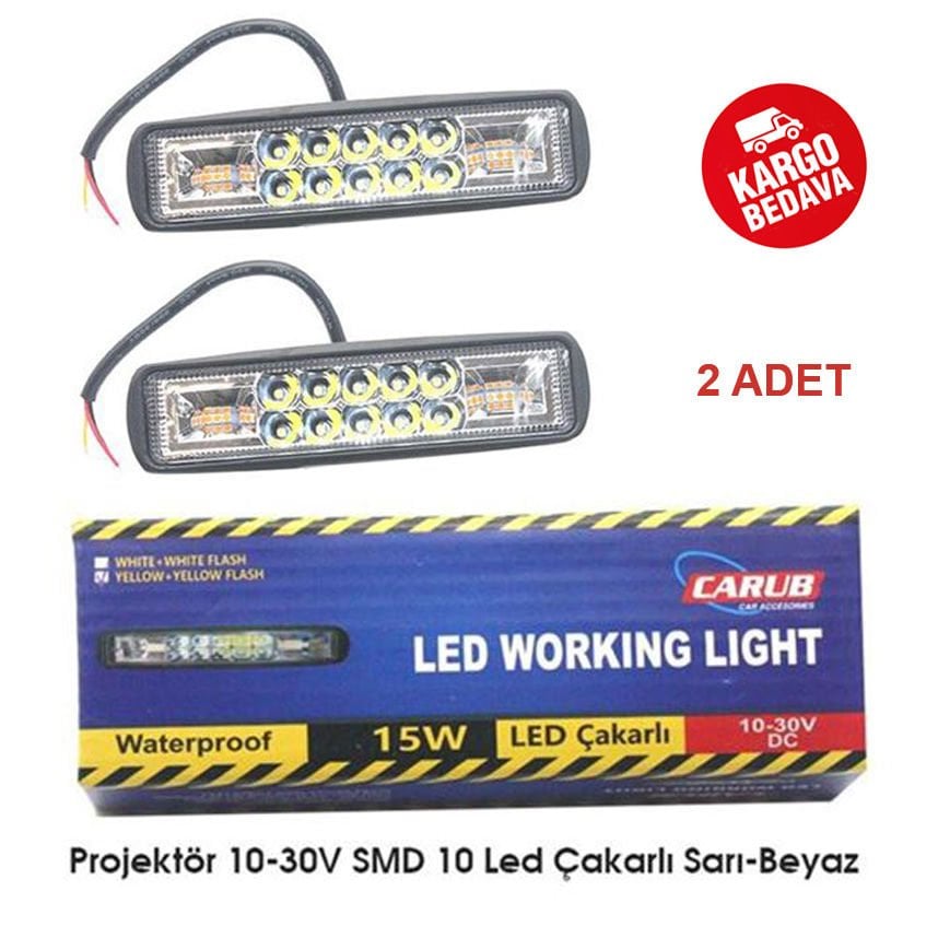 CARUB 3056353 10-30V PROJEKTÖR ÇAKARLI 10LED SARI+BEYAZ SMD 15W