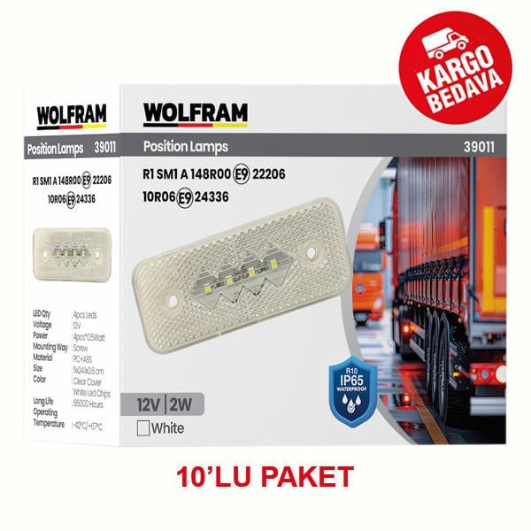 WOLFRAM 39011 12V SIDE MARKER YAN POZİSYON LAMBASI 2W BEYAZ E9-R10 BELGELİ - 10 Adet