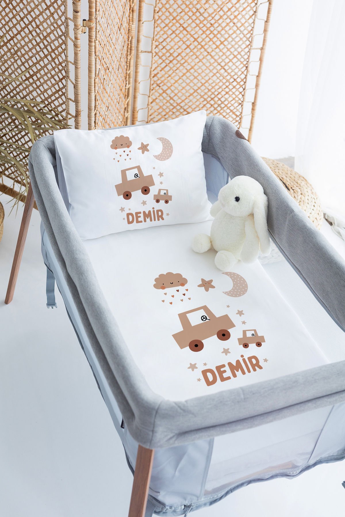 %100 Delux Pamuk İsme Özel 70x120 Park Yatak Nevresim Takımı Araba