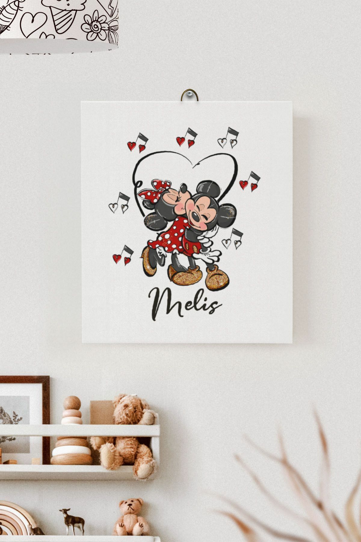 İsme Özel Çocuk Odası Kanvas Tablo Mickey ve Minnie (17x21 Cm)