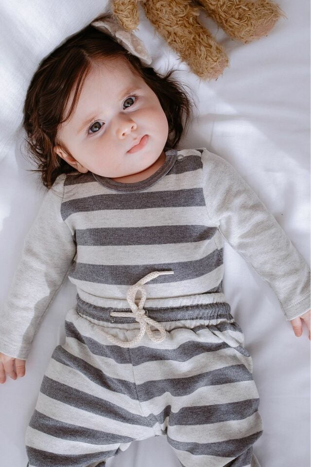 %100 Organik Pamuk 2li Çizgili Bebek Takım