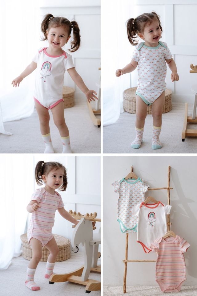 %100 Pamuk 3lü Kısa Kollu Bebek Body Gökkuşağı