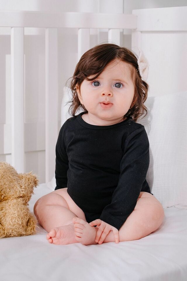 %100 Pamuk Siyah Uzun Kollu Bebek Body