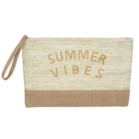 Ekru Gold Summer Vibes Bej Jüt Saplı Clutch Çanta 32x22cm