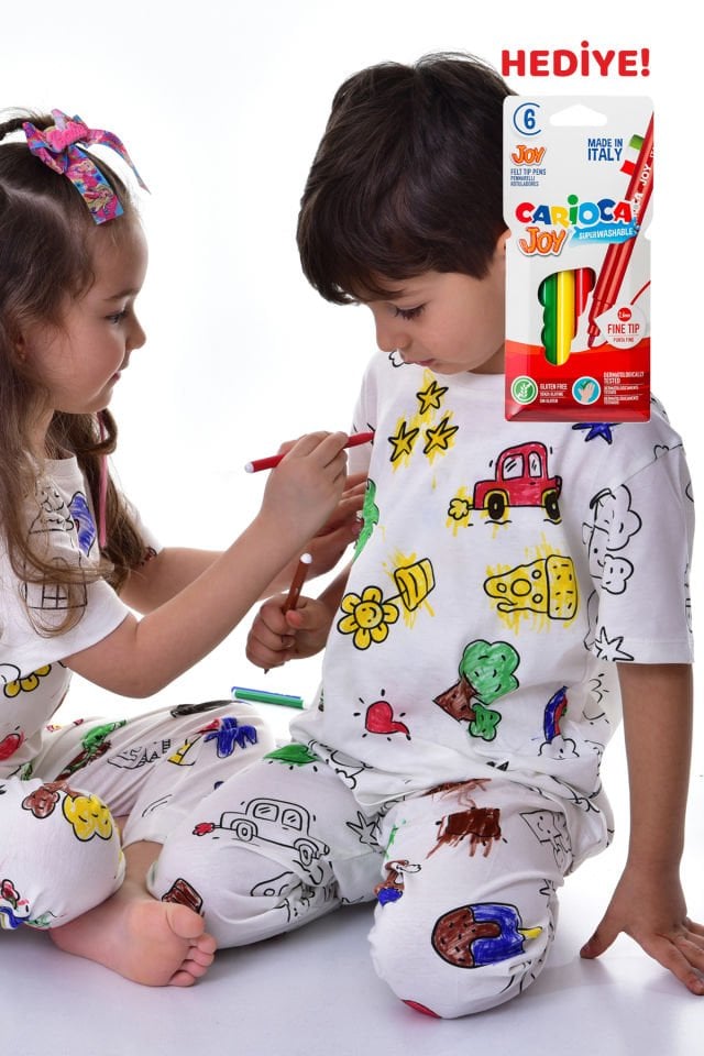 Unisex Boya Kalemi Hediyeli Boyanabilir Pijama Takımı ( Her Yıkama da Yeni Bir Başlangıç )