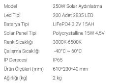 250 Watt Solar Aydınlatma