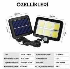 120 COB Led Solar Panel Güneş Enerjili 3 Mod Duvar Lambası Bahçe