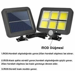 120 COB Led Solar Panel Güneş Enerjili 3 Mod Duvar Lambası Bahçe