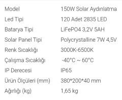 150 Watt Solar Aydınlatma