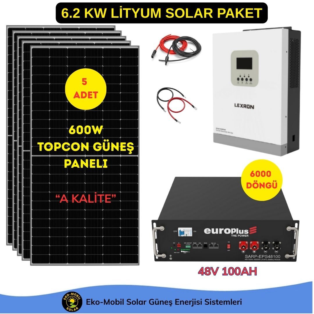 HAZIR SOLAR PAKET 6.2kW  5x600W Topcon 1x5 kWh LiFePO4