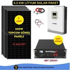 HAZIR SOLAR PAKET 6.2kW  5x600W Topcon 1x5 kWh LiFePO4