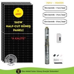 Hazır Solar Paket DC Pompa 1.5Hp / 1100W / 72V  Mexxsun