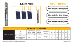 Hazır Solar Paket DC Pompa 1.5Hp / 1100W / 72V  Mexxsun