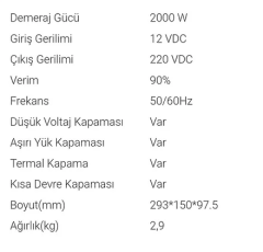Carspa 1000 Watt Tam Sinüs İnverter 12V