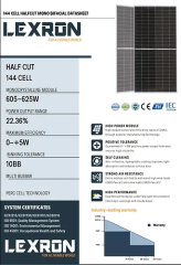 Lexron 625W 10BB Bifacial Half Cut Monokristal Güneş Paneli