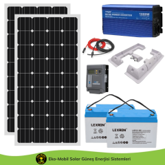 Karavan Hazır Solar Paket  1kW Tam Sinüs 2x 245W Half-cut 2X 105Ah Jel