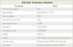 Karavan Transfer Switch Electrozirve 220V Otomatik Şebeke Ayırıcı 10 Amper