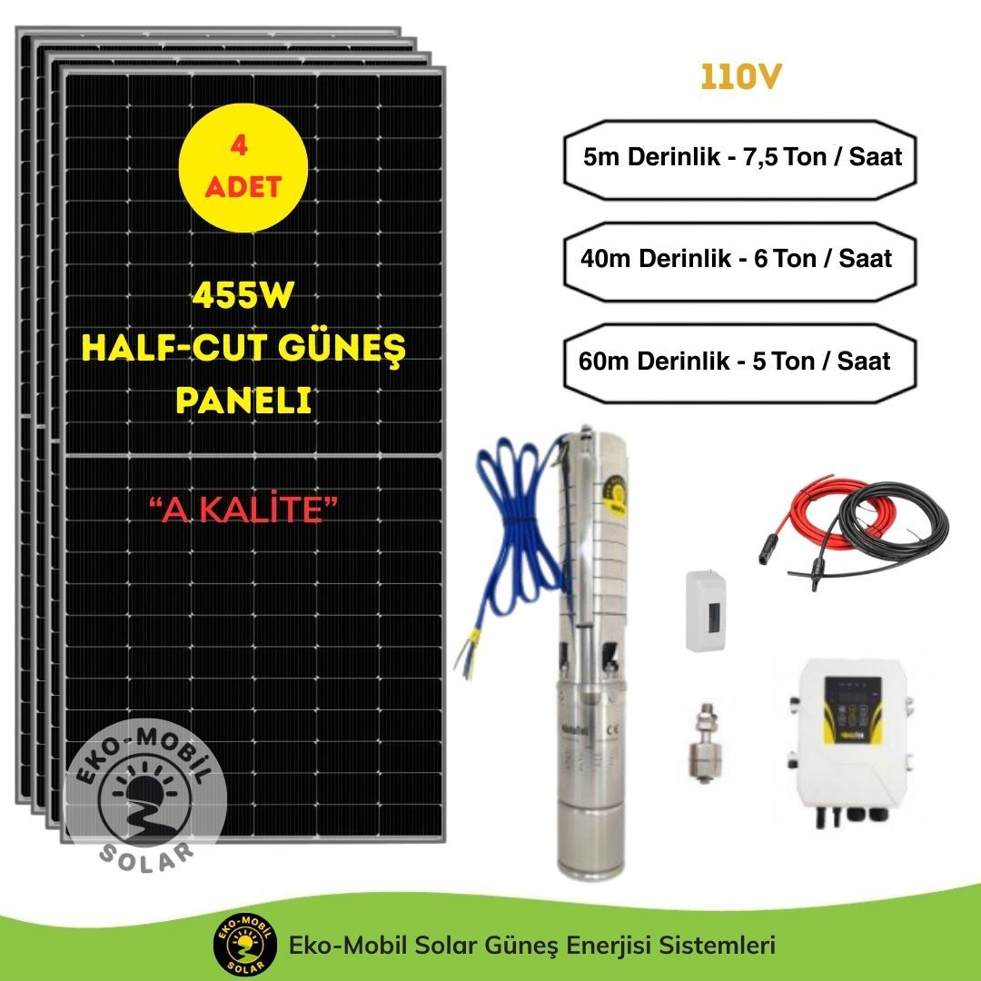 Hazır Solar Paket 110V DC Dalgıç Pompa HEGEL (115mt)