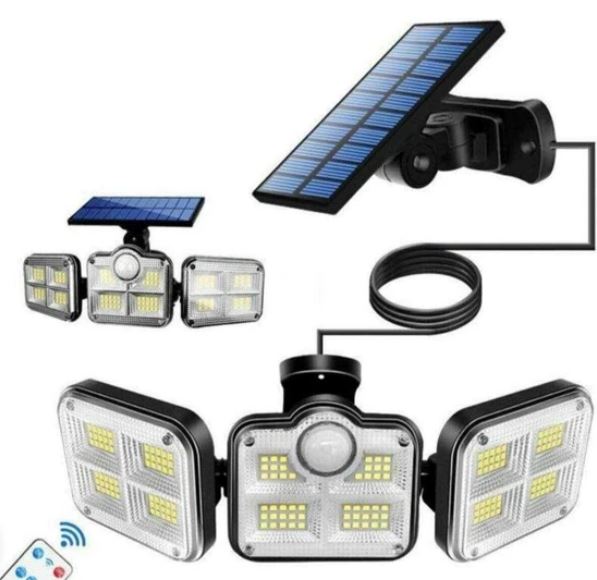 Kumandalı Solar Güneş Enerjili 122 Ledli Hareket Sensörlü Bahçe Aydınlatma Sokak Lambası