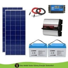 Hazır Solar Paket 1200W 2x170W Polikristal 2x105Ah Jel