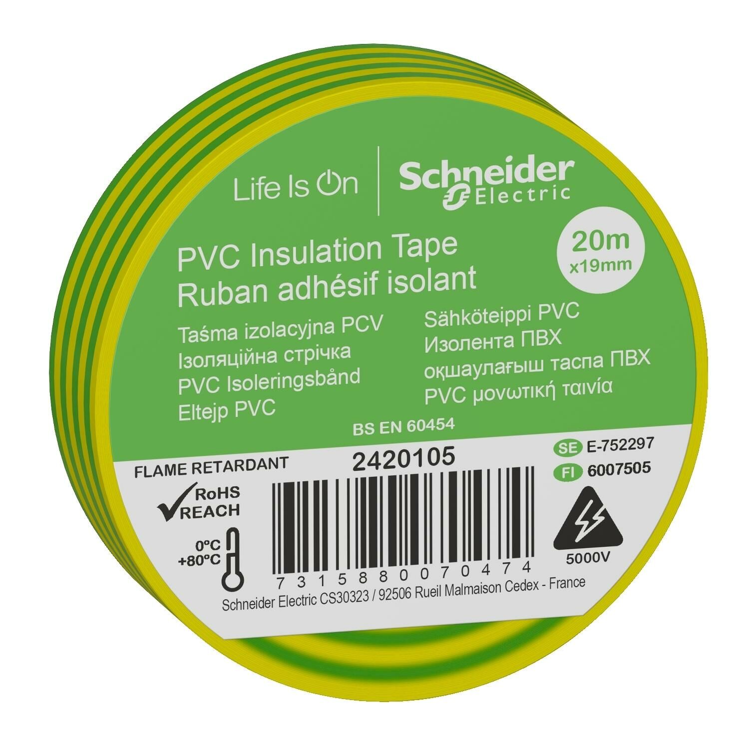 Schneider Electric 2420105 İzole Bant Sarı-Yeşil 19X20Metre 8'li Paket