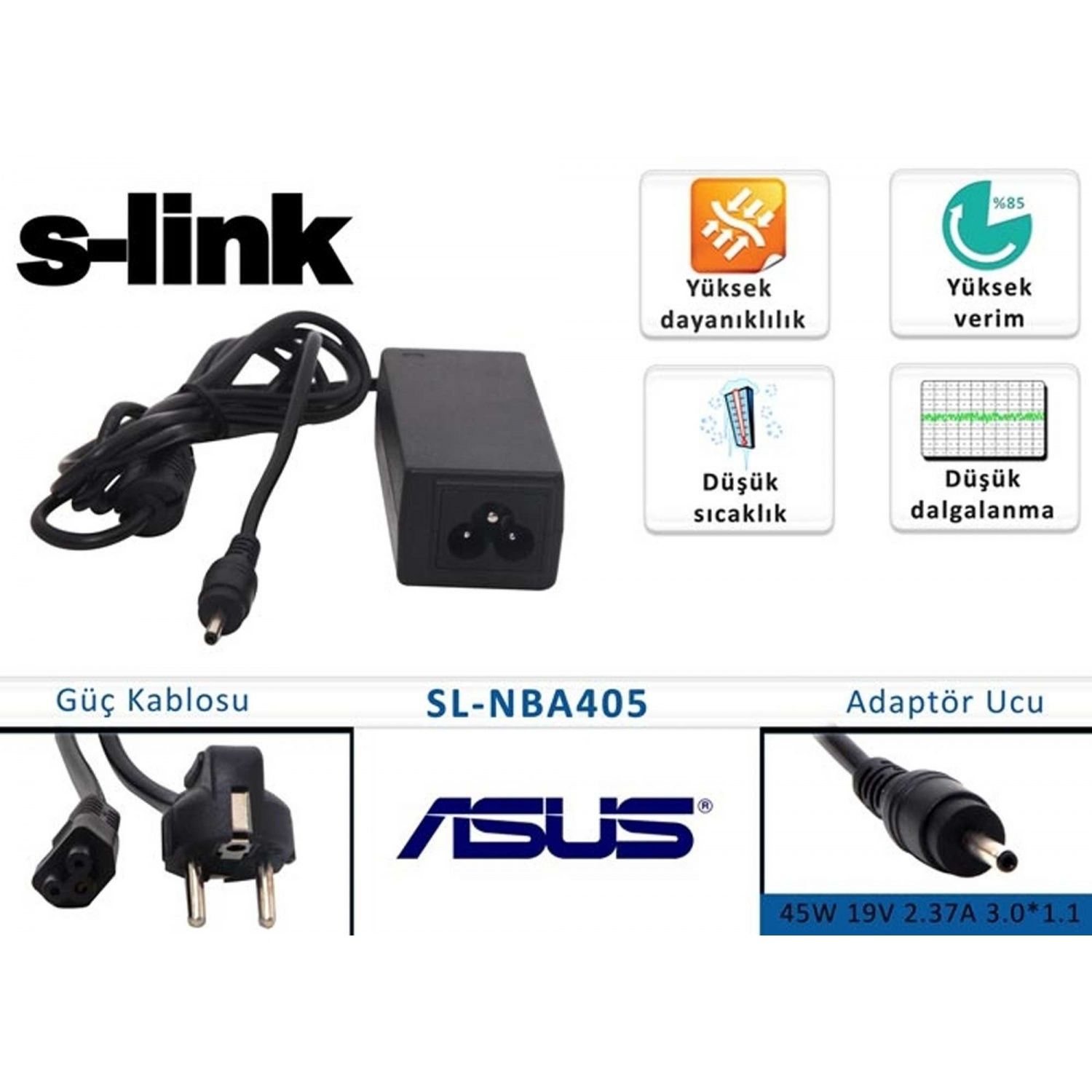 S-Link Sl-Nba405 45W 19V 2.37A 3.0-1.1 Notebook Standart Adaptör