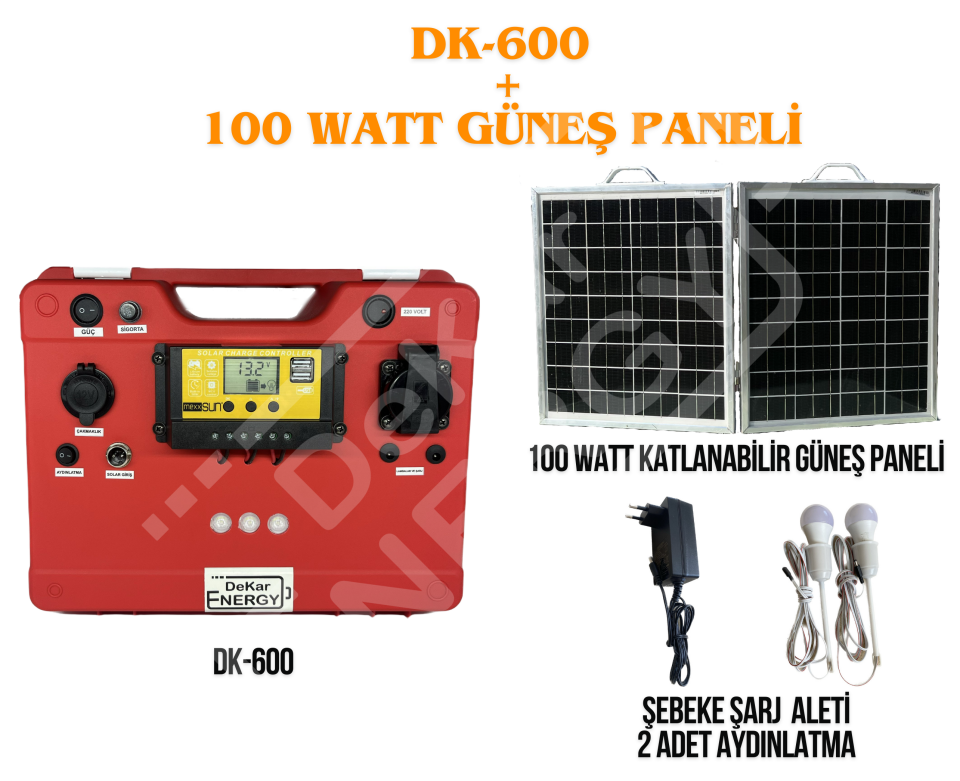 Taşınabilir Güç Kaynağı DK-600 + 100 Watt Güneş Paneli