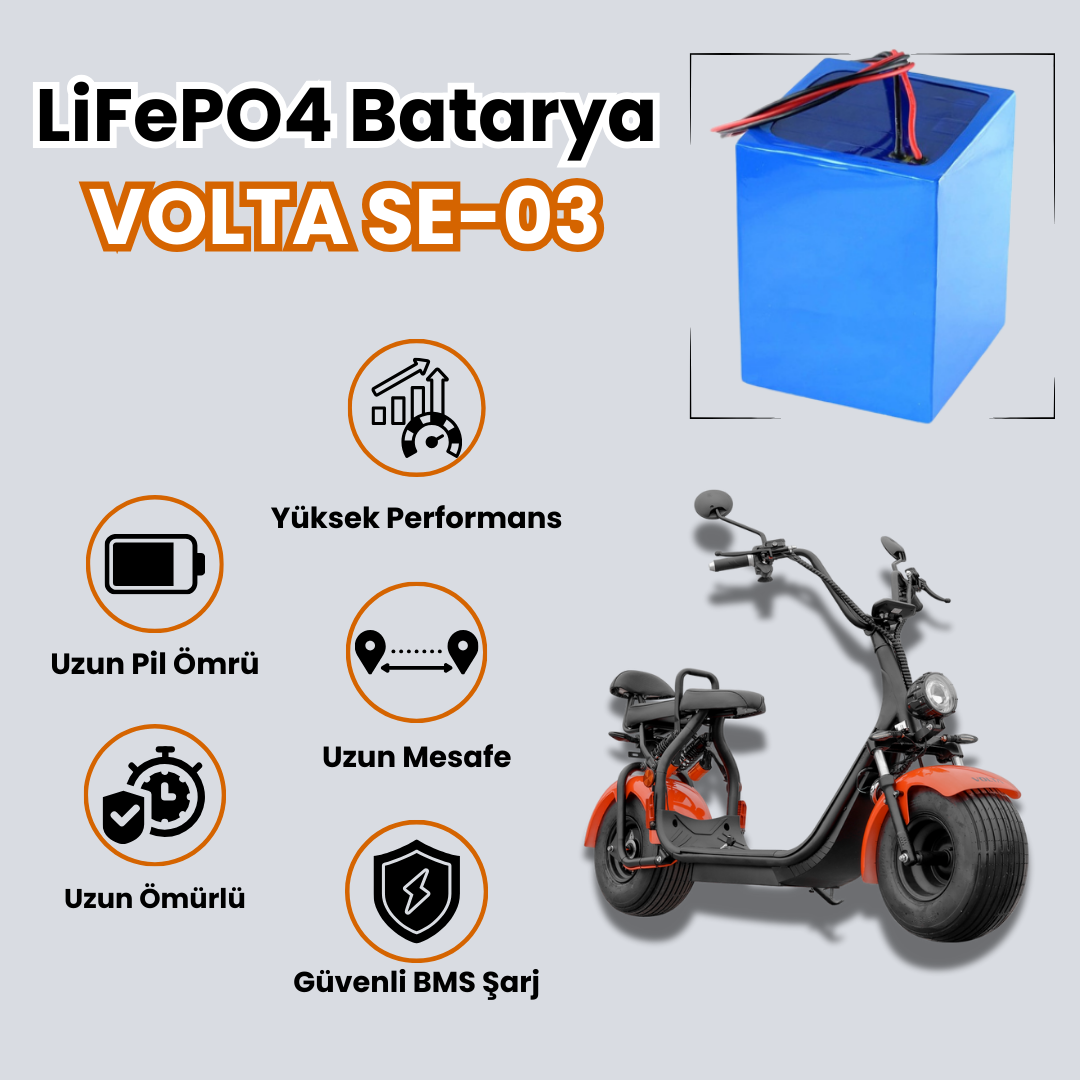 Volta SE-03 Uyumlu 60 Volt 18 Ah LiFePO4 Batarya