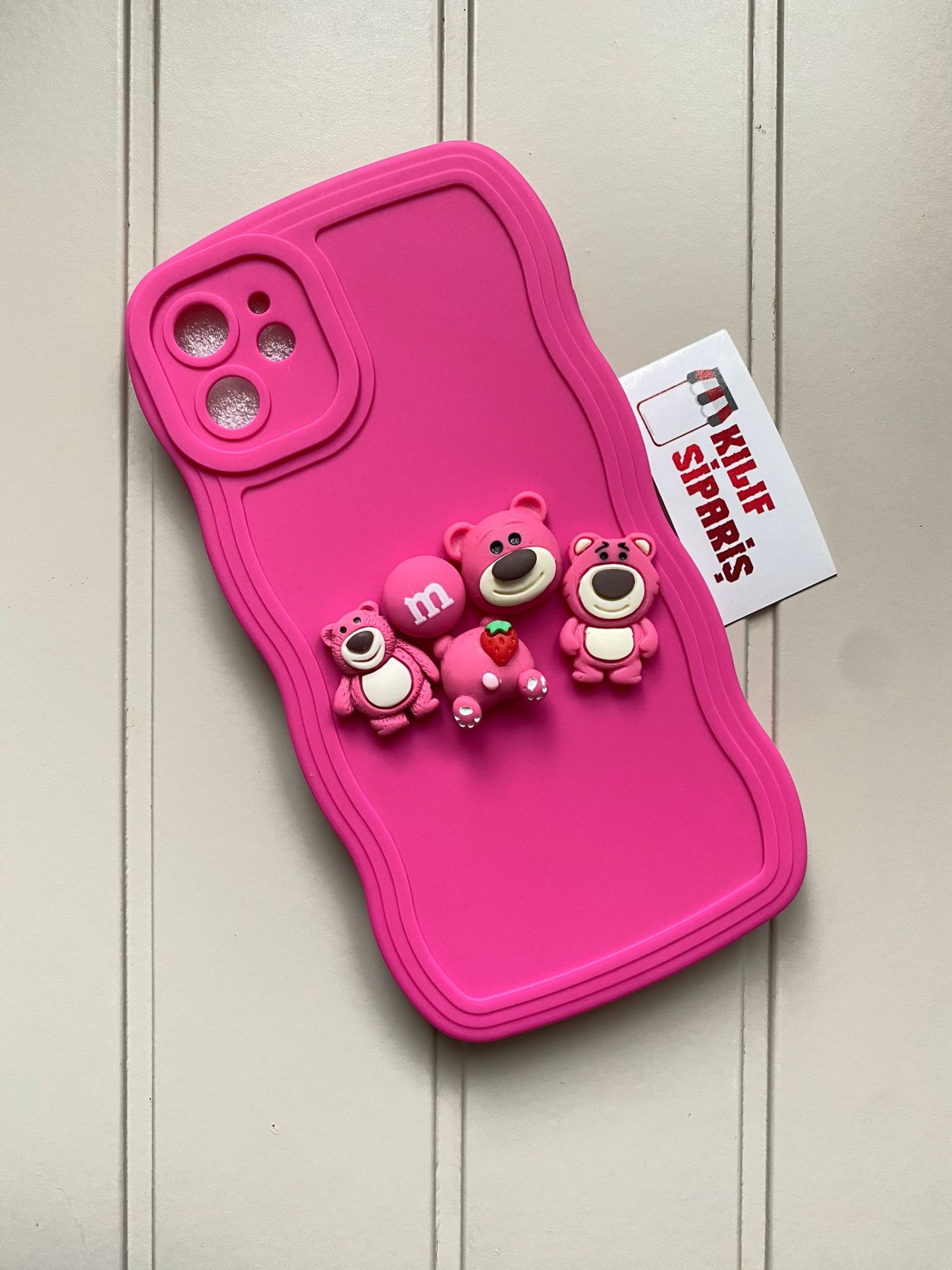 iPhone 14 Uyumlu Şeker Ayıcık Figürlü Lila Kılıf