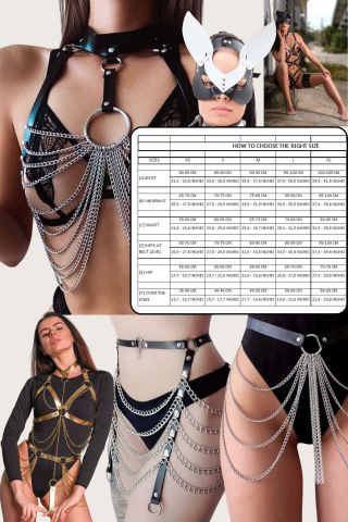 5li Deri Fantezi Siyah Harness Set Özel Tasarım Premium Model 800714S