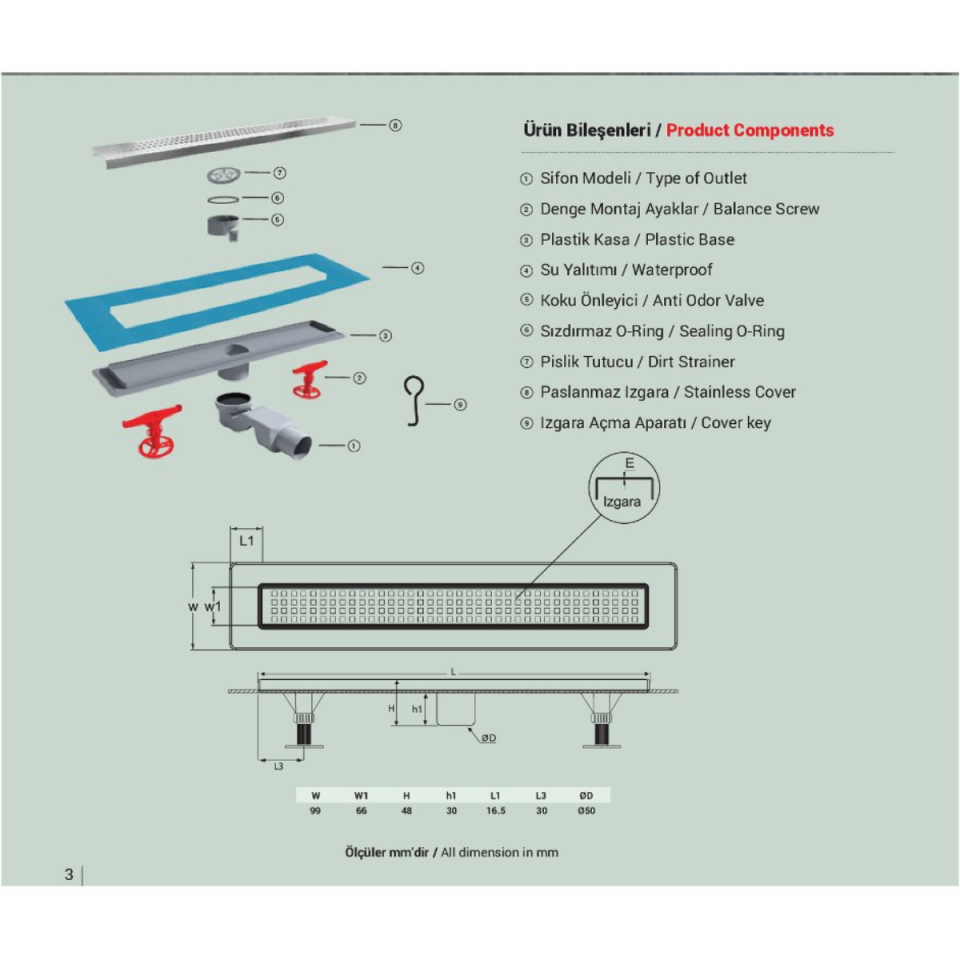 Klasik Seri 33 cm Line Duş Kanalı