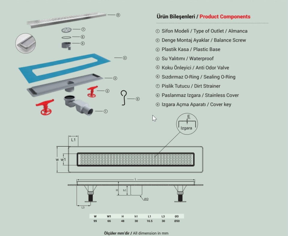 Lüks Seri 60 cm Soft Duş Kanalı