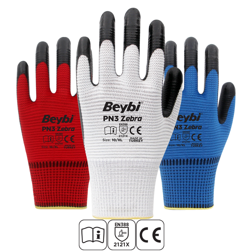 BEYNİ PN3 ZEBRA NİTRİL ELDİVEN KIRMIZI-SİYAH L/9