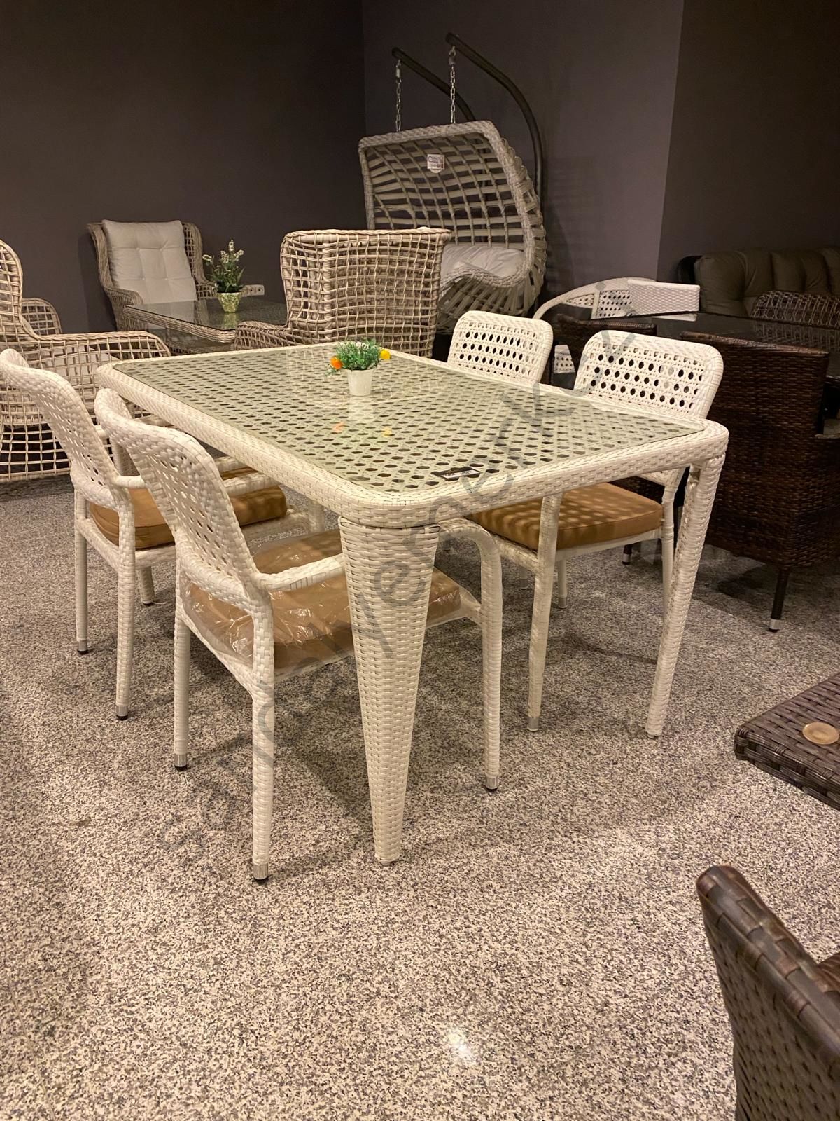 EL ÖRGÜSÜ 6 KİŞİLİK RATTAN MASA TAKIMI 90X160cm