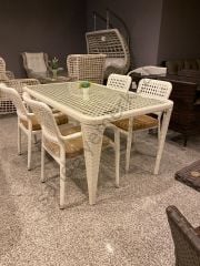 EL ÖRGÜSÜ 6 KİŞİLİK RATTAN MASA TAKIMI 90X160cm