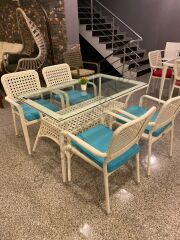 EL ÖRGÜSÜ 4 KİŞİLİK RATTAN MASA TAKIMI 90X130cm