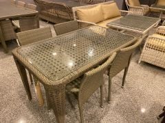EL ÖRGÜSÜ 4 KİŞİLİK RATTAN MASA TAKIMI 80X140cm GRİ