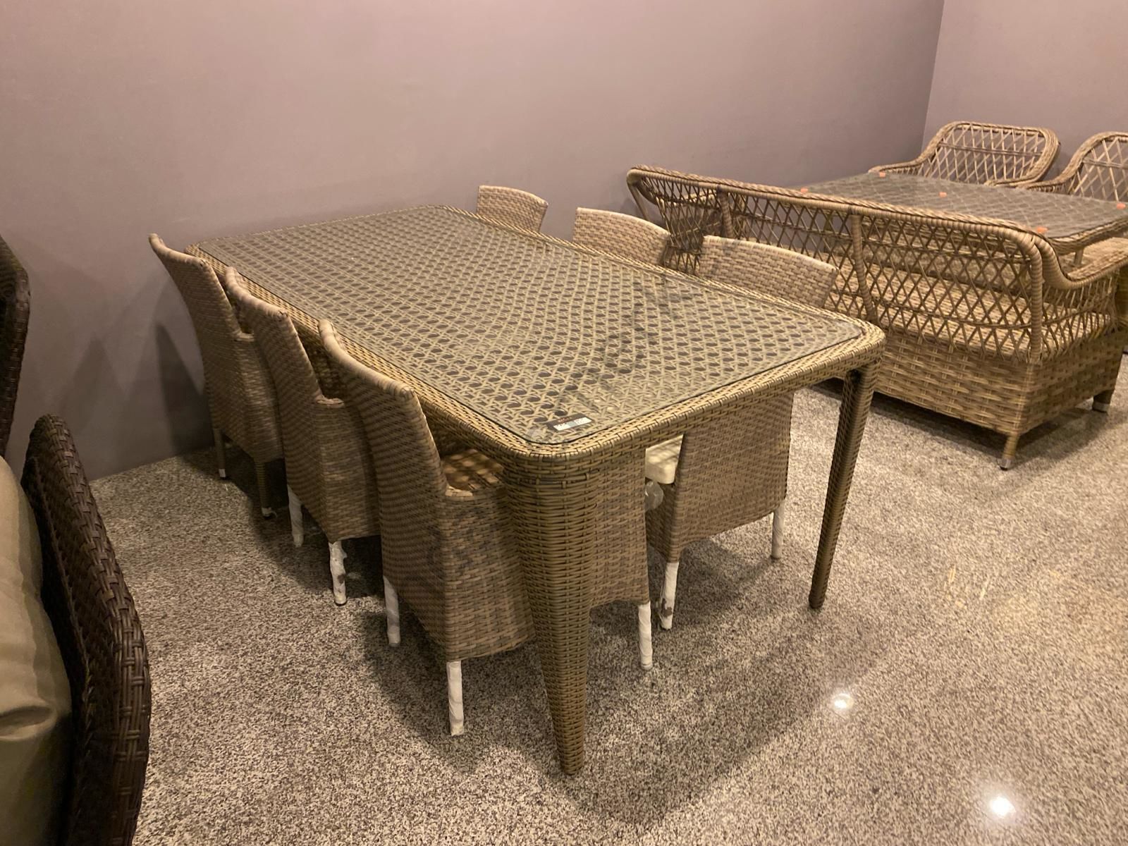 8 KİŞİLİK ÖRGÜ RATTAN MASA TAKIMI 205X100cm GRİ