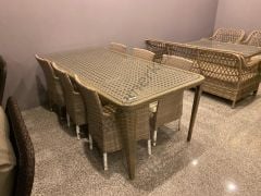 8 KİŞİLİK ÖRGÜ RATTAN MASA TAKIMI 205X100cm GRİ