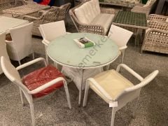 YUVARLAK EL ÖRGÜSÜ RATTAN MASA TAKIMI 100cm 4 KİŞİLİK