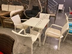 KARE RATTAN ÖRGÜ MASA TAKIMI 80X80cm 4 KİŞİLİK