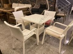 KARE RATTAN ÖRGÜ MASA TAKIMI 80X80cm 4 KİŞİLİK